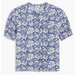 J Crew Factory Linen-blend Ruffle Top With Puff Sleeves in size M